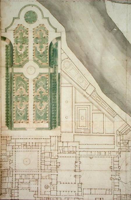 Plan of Hampton Court and its gardens à École anglaise de peinture