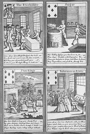 Playing Cards depicting current commercial ventures, c.1720 à École anglaise de peinture