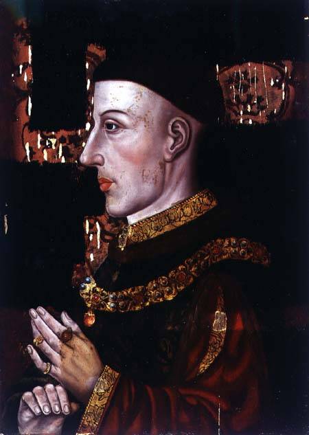 Portrait of Henry V (1387-1422) (during restoration) à École anglaise de peinture