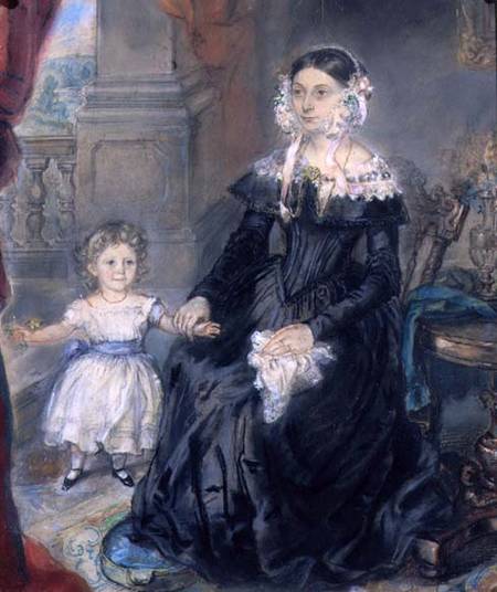 Portrait of a Mother and Young Child in an Interior à École anglaise de peinture
