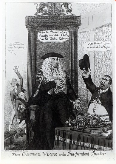 The Casting Vote, or the Independant Speaker, satirical cartoon showing then Prime Minister, Henry A à École anglaise de peinture