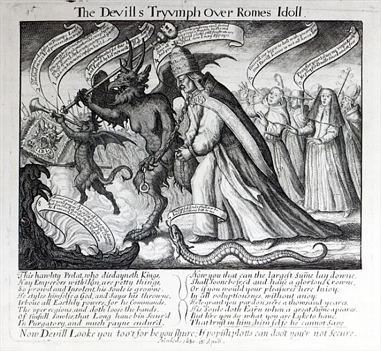 The Devil leading the Pope in Chains à École anglaise de peinture