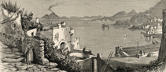 The Disastrous Earthquake at Ischia: The beach and town of Casamicciola from the village of Lacco, f à École anglaise de peinture