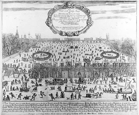 The Frost Fair of the winter of 1683-84 on the Thames, with Old London Bridge in the Distance. c.168 à École anglaise de peinture
