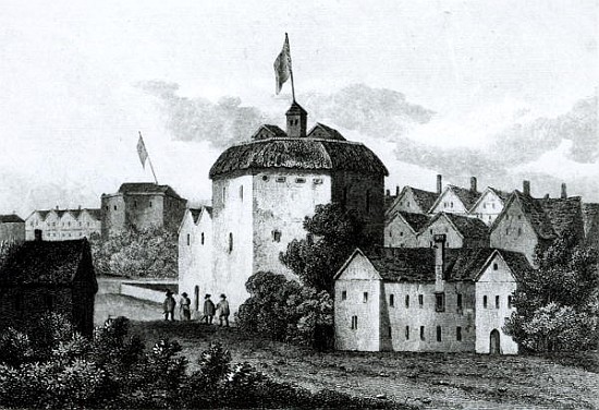 The Globe Theatre on the Bankside as it appeared in the reign of James I (1566-1625) 1672 à École anglaise de peinture