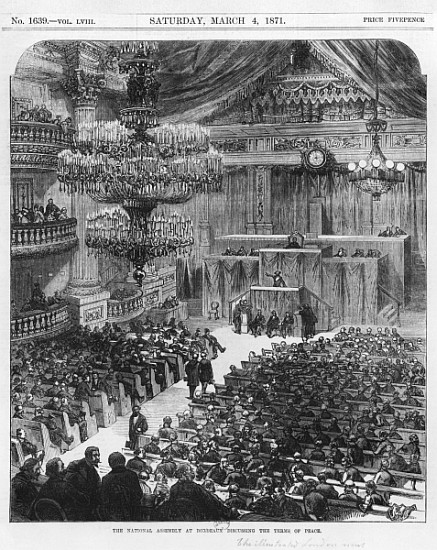 The National Assembly at Bordeaux discussing the terms of peace, the 4th of March 1871 (b/w engravin à École anglaise de peinture