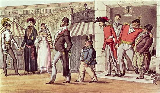 The Occupation of Paris, 1814. English Visitors in the Palais Royal à École anglaise de peinture