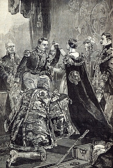 The Queen investing the Emperor of the French with the Order of the Garter à École anglaise de peinture