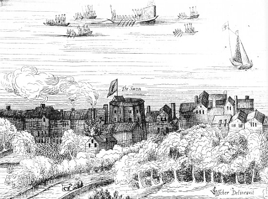 The Swan Theatre on the Bankside as it appeared in 1614 à École anglaise de peinture
