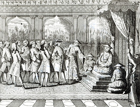 The Viceroy of Canton giving an audience to Commodore Anson from ''George Anson''s Voyage around the à École anglaise de peinture