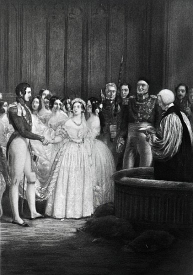 The wedding ceremony of Queen Victoria and Prince Albert on 10th February 1840 à École anglaise de peinture