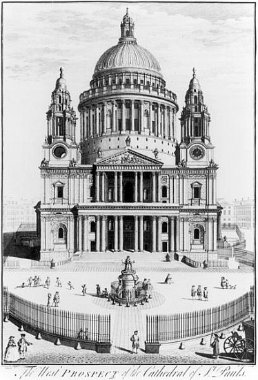 The West Prospect of St. Paul''s Cathedral; engraved by R. Parr (fl.1723-50) à École anglaise de peinture