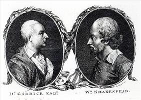 David Garrick and Shakespeare; engraved by J. Miller