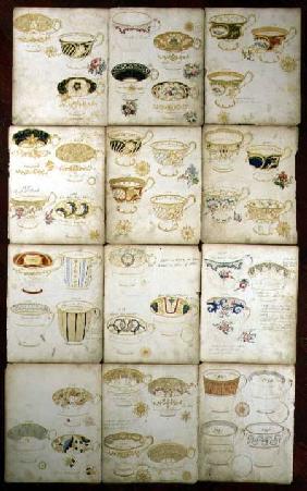 Designs for teacups produced at the Daniel Factory, Staffordshire