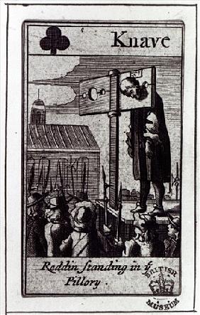 The Knave of Clubs, from a pack of Cards relating to the 1678 Popish Plot and the condemnation of Na