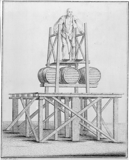 Thomas Topham the Strongman lifting water barrels weighing 1836lbs à École anglaise de peinture
