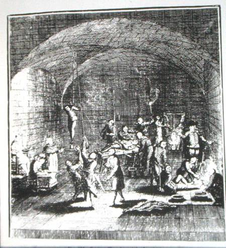 Torture Chamber of the Inquisition, copy of an illustration from 'A Complete History of the Inquisit à École anglaise de peinture