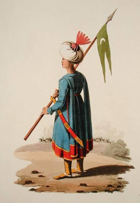 Turkish soldier, from 'Costumes of the Various Nations', Volume VII, 'The Military Costume of Turkey à École anglaise de peinture