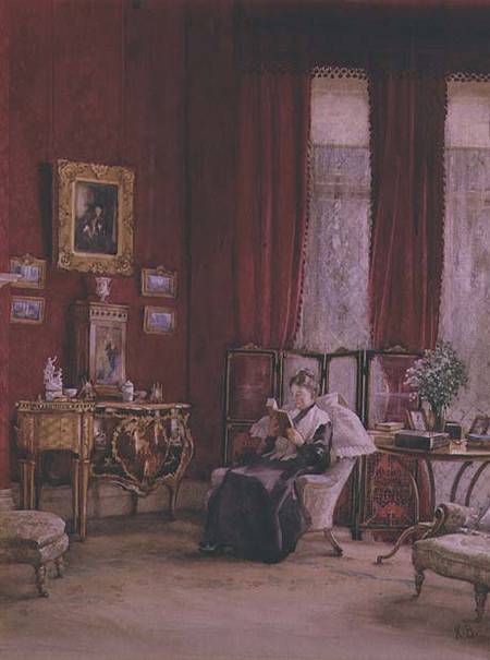 A Victorian Interior with a Lady Reading à École anglaise de peinture