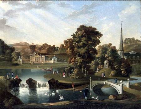 A view of Duncombe Park in North Yorkshire from across the lake à École anglaise de peinture