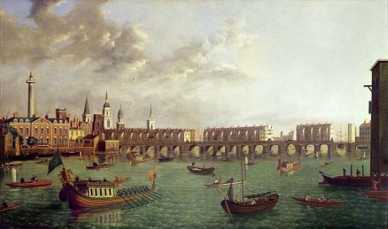 View of Old London Bridge à École anglaise de peinture