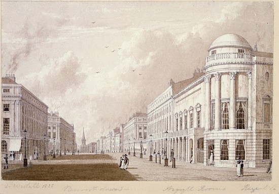 View of Regent Street, 1825 (ink pencil wash on paper) à École anglaise de peinture