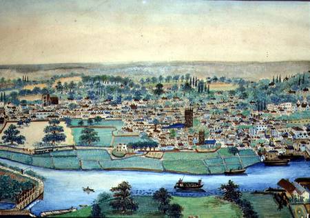 View of a Town and River à École anglaise de peinture