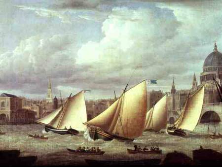 Yachts of the Cumberland Fleet starting at Blackfriars, London à École anglaise de peinture