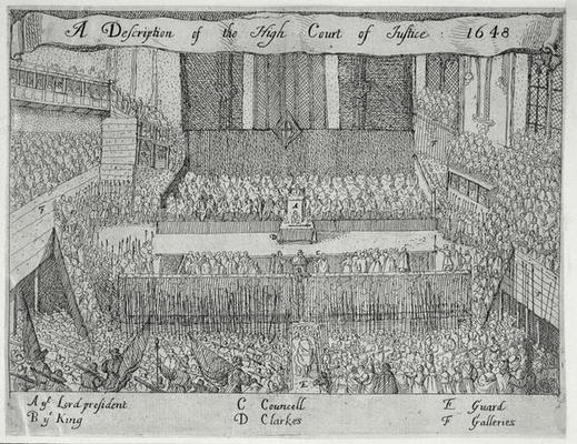 A Description of the High Court of Justice (The Trial of Charles I) (engraving) à Ecole anglaise, (17ème siècle)