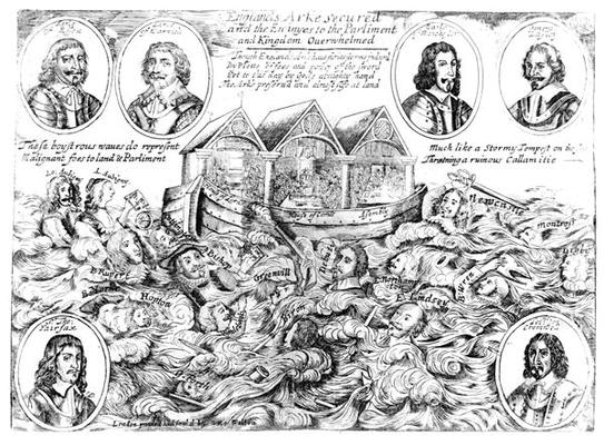 England's Ark Secured and the Enemies to the Parliament and Kingdom Overwhelmed, 1645-46 (engraving) à Ecole anglaise, (17ème siècle)