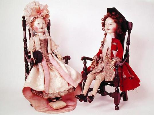 Lord and Lady Clapham, c.1680s (wooden dolls) (see also 2453) à Ecole anglaise, (17ème siècle)