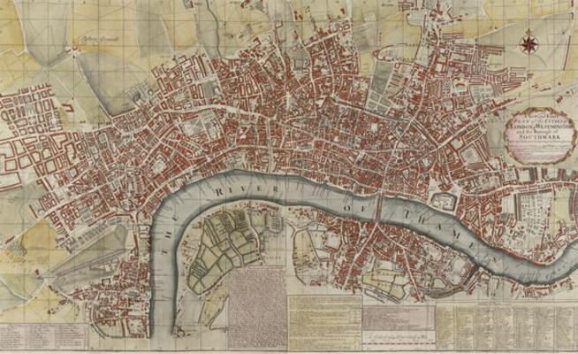 A New and Exact Plan of the Cities of London and Westminster and the Borough of Southwark, 1725 (col à Ecole anglaise, (18ème siècle)