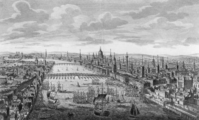 A General View of the City of London next to the River Thames, c.1780 (engraving) (b/w photo) à Ecole anglaise, (18ème siècle)