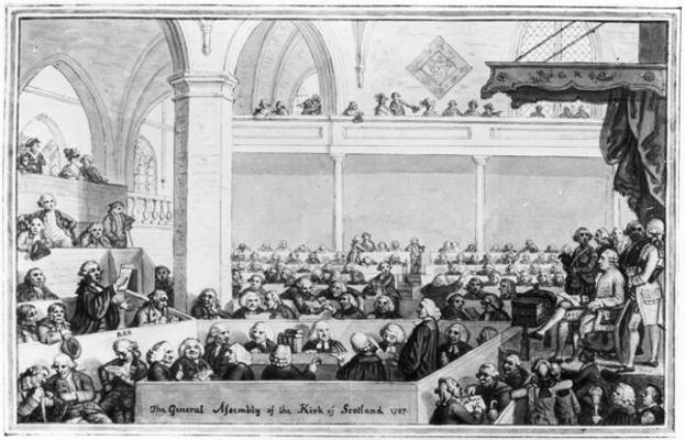 The General Assembly of the Kirk of Scotland, 1787 (engraving) (b&w photo) à Ecole anglaise, (18ème siècle)