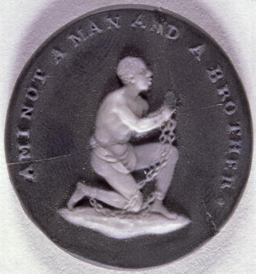 Wedgwood jasper medallion decorated with a slave in chains and inscribed with 'Am I not a Man and a à Ecole anglaise, (18ème siècle)