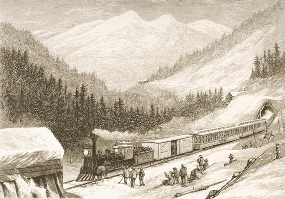 Carrying United States Mail Across the Sierra Nevada in 1870, from 'American Pictures', published by à Ecole anglaise, (19ème siècle)