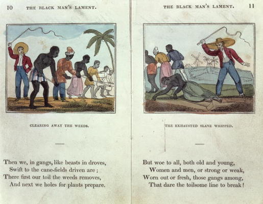 Illustration for the 'Black Man's Lament or How to Make Sugar' by Amelia Opie (1769-1853) 1813 (colo à Ecole anglaise, (19ème siècle)