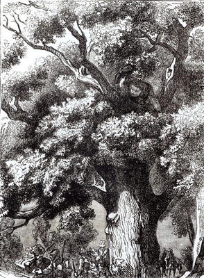 Charles II (1630-85) Hidden in the Oak Tree, 14th October 1651 (engraving) (b&w photo) à Ecole anglaise, (19ème siècle)
