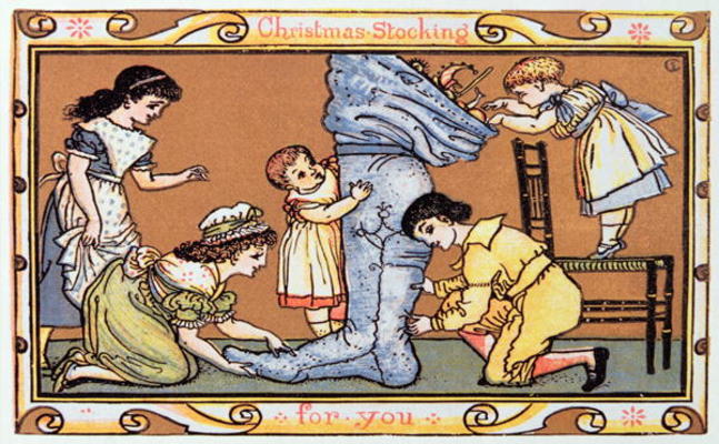 Christmas Stocking For You, a Victorian christmas card (engraving) à Ecole anglaise, (19ème siècle)