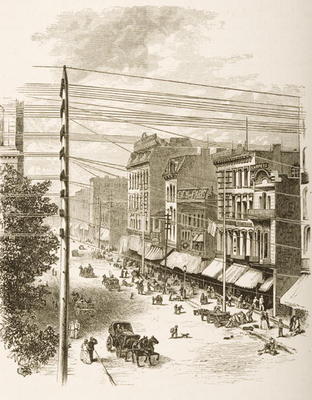 Clark Street, Chicago, in c.1870, from 'American Pictures' published by the Religious Tract Society, à Ecole anglaise, (19ème siècle)