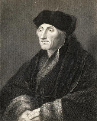 Desiderius Erasmus (1469-1536) from 'Gallery of Portraits', published in 1833 (engraving) à Ecole anglaise, (19ème siècle)