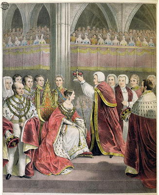 Her Most Gracious Majesty Queen Victoria, Crowned June 28th 1838 (colour litho) à Ecole anglaise, (19ème siècle)