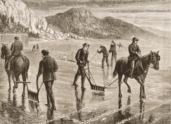 Ice-Harvest on the Hudson River, New York State, c.1870, from 'American Pictures', published by The à Ecole anglaise, (19ème siècle)