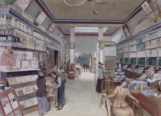 Interior of a London Shop, late 19th century (w/c on paper) à Ecole anglaise, (19ème siècle)