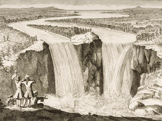 Niagara Falls, after a sketch made by Father Hennepin in 1677, from 'American Pictures' published by à Ecole anglaise, (19ème siècle)