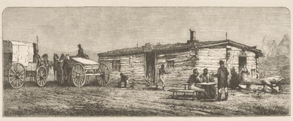 Old Post Station on the Prairie, near Denver, c.1870, from 'American Pictures', published by The Rel à Ecole anglaise, (19ème siècle)
