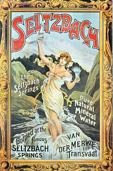 Poster advertising 'Seltzbach' pure natural mineral water from the Seltzbach Springs, Van der Merwe, à Ecole anglaise, (19ème siècle)