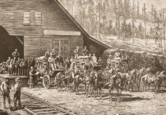 Reno Station on the Central Pacific Railway, in c.1870, from 'American Pictures' published by the Re à Ecole anglaise, (19ème siècle)