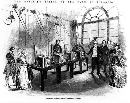 Sovereign Weighing Machine, Bank of England (engraving) (b/w photo) à Ecole anglaise, (19ème siècle)
