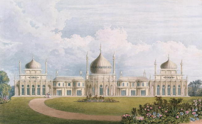 The East Front, from 'Views of the Royal Pavilion, Brighton' by John Nash (1752-1835) 1826 (aquatint à Ecole anglaise, (19ème siècle)